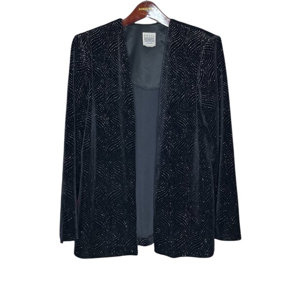 Vintage R&M Richards Petite 12 12P Black Silver Embellished Velvet Blazer Jacket - Picture 1 of 5